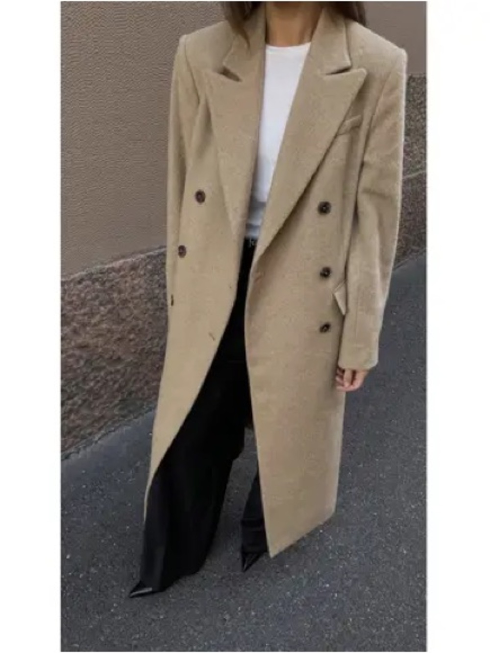 Almada Label Women’s Drew Double-Breasted Wool Long Coat in Beige, Size Small S